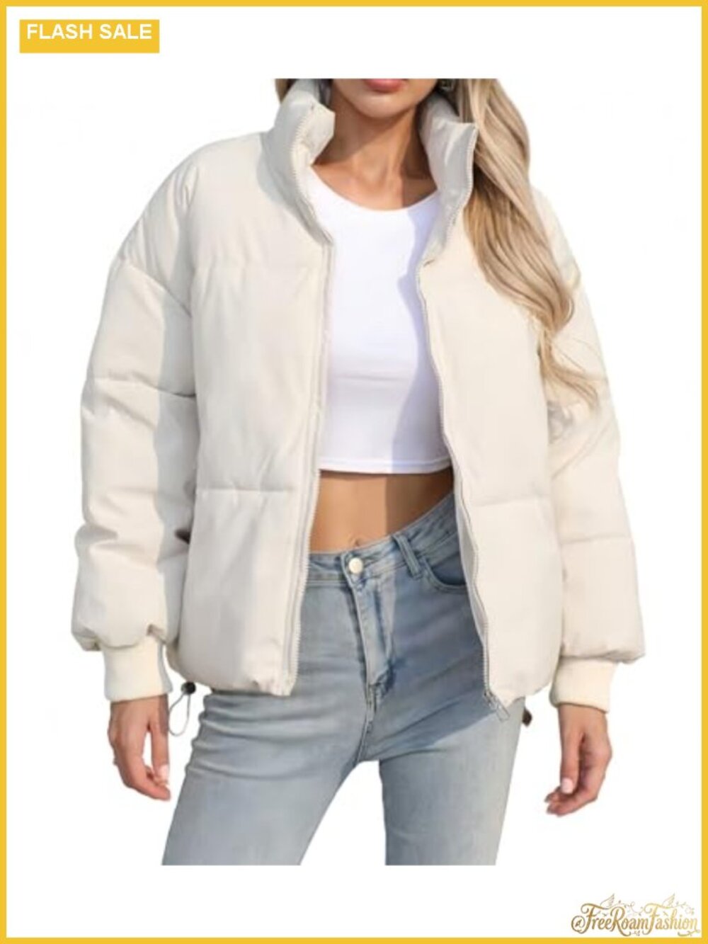 Women's Cropped Puffer Jacket Lightweight Quilted Zip Coat